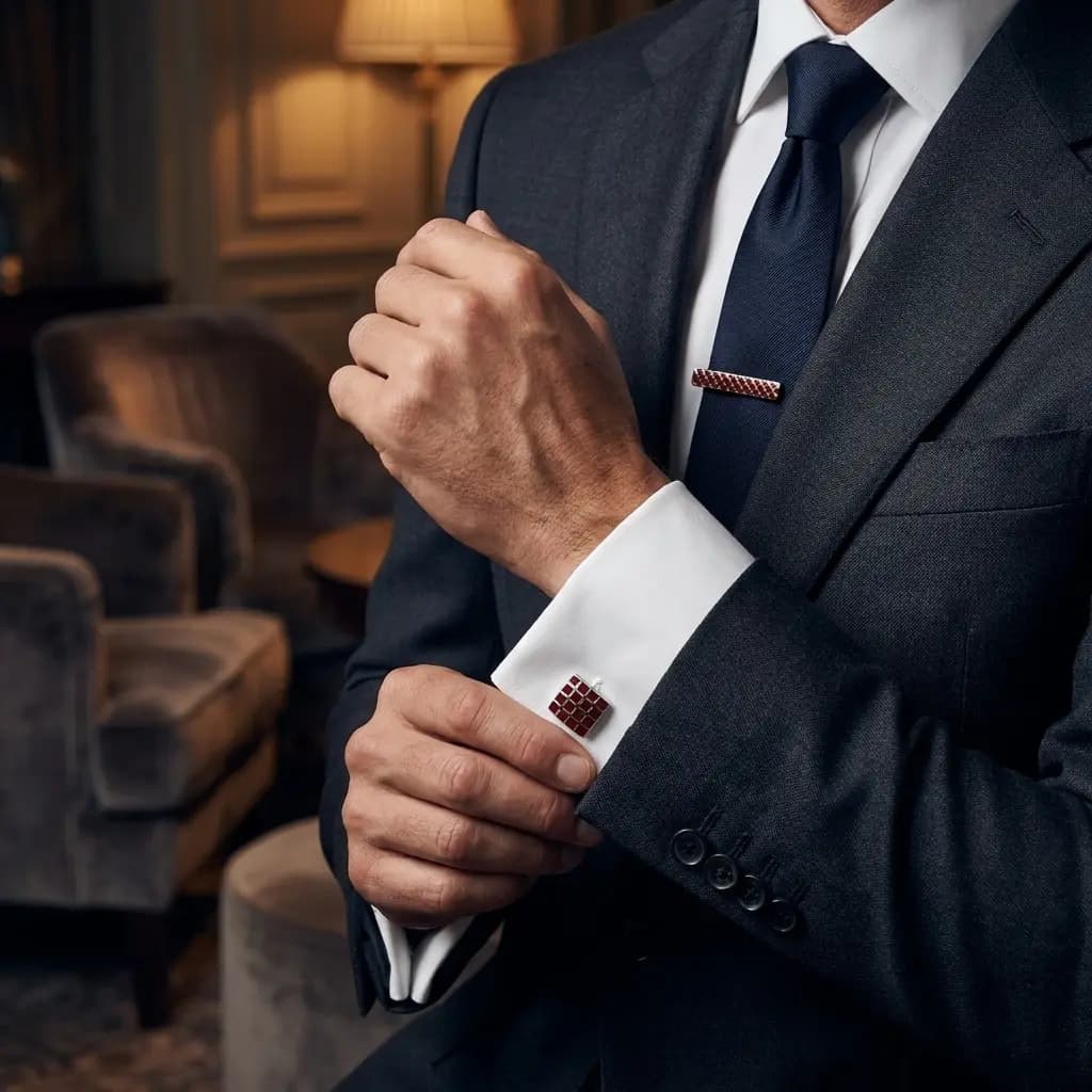ست دکمه سردست و سنجاق کراوات طرح شطرنجی برند Massimo Dutti — تصویر ۲