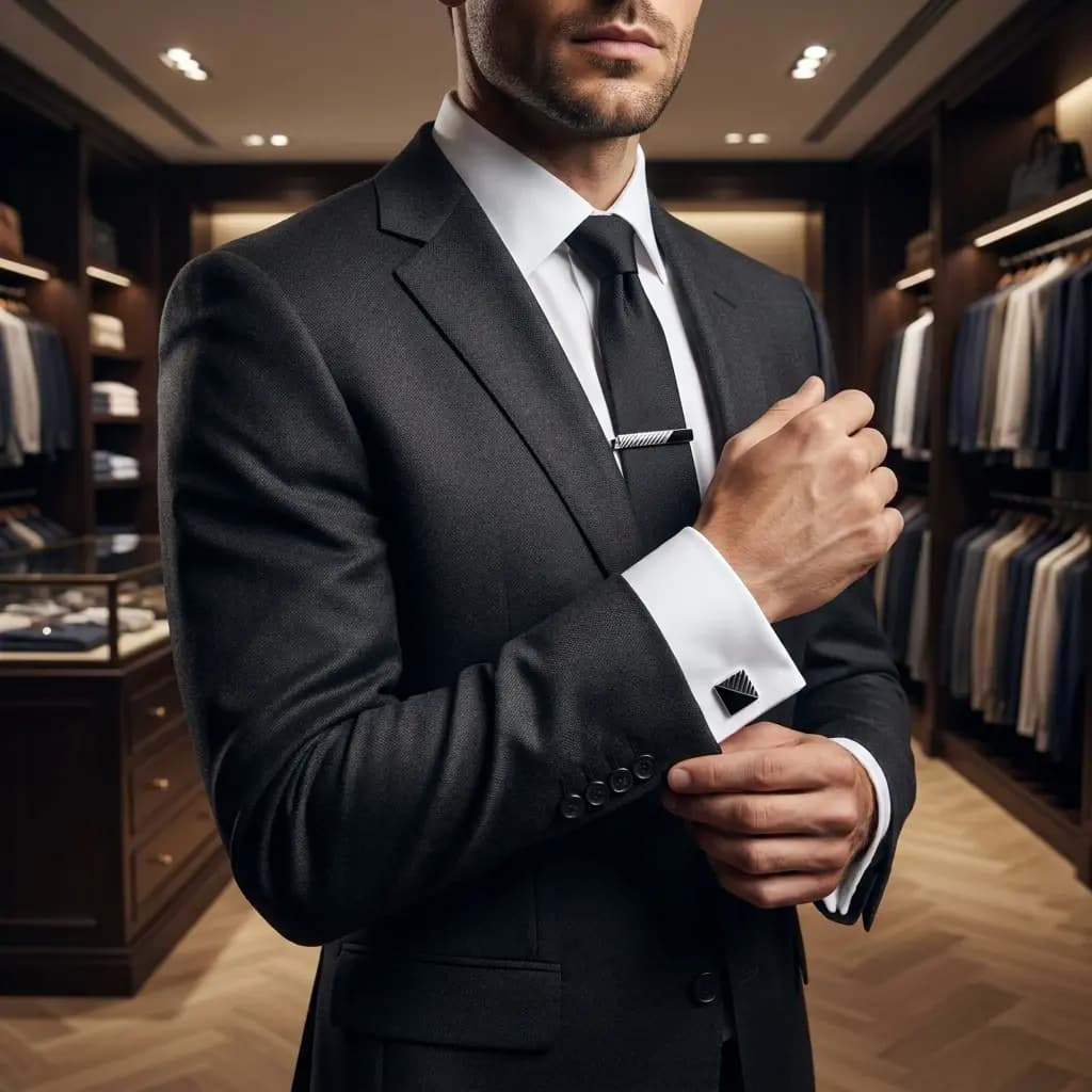 ست دکمه سردست و سنجاق کراوات طرح خطی مثلثی برند Massimo Dutti — تصویر ۲