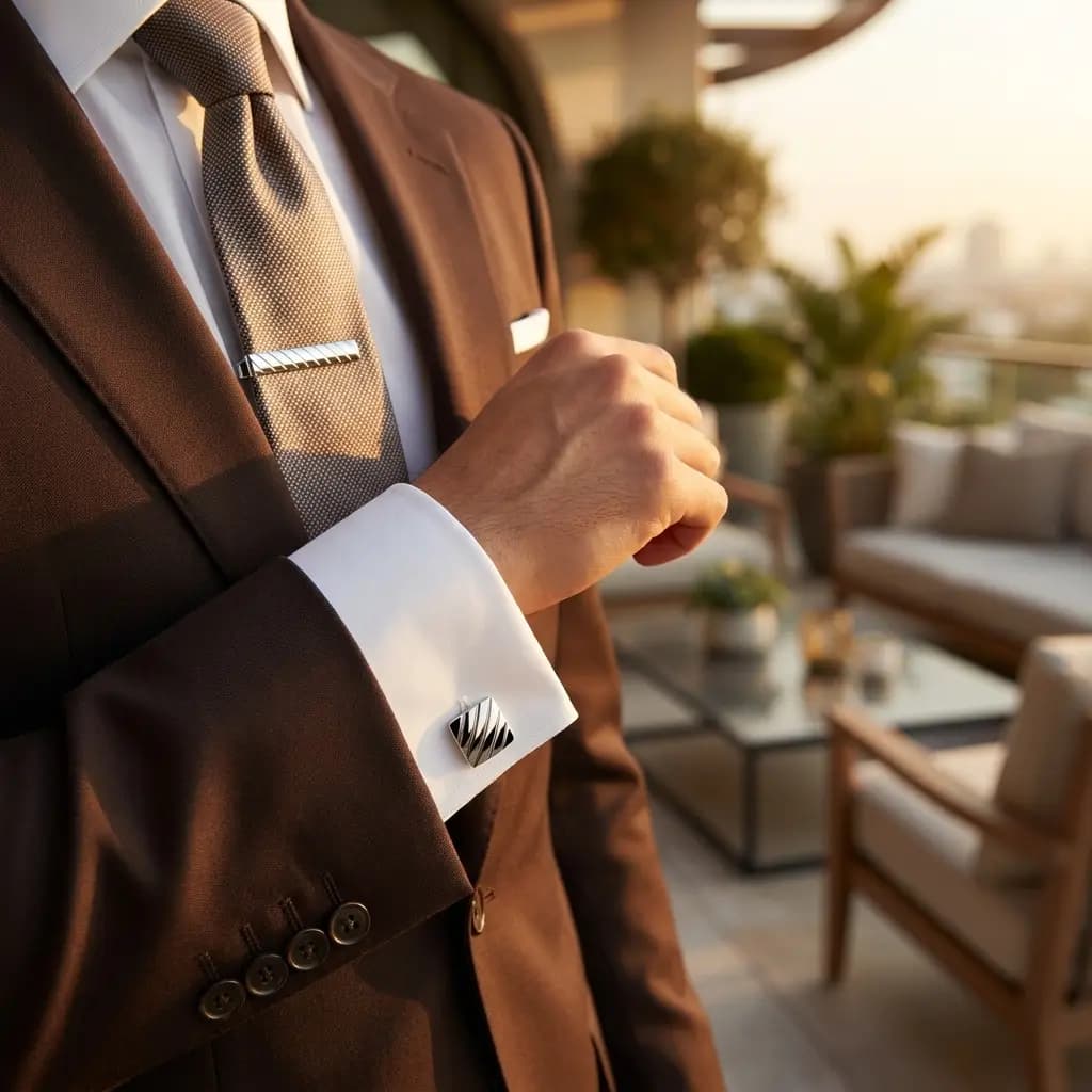 ست دکمه سردست و سنجاق کراوات طرح خطی برند Massimo Dutti — تصویر ۲