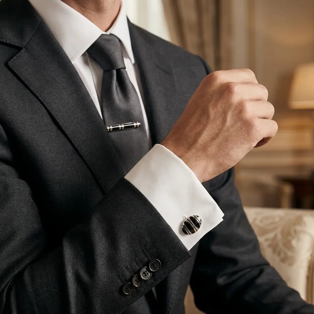 ست دکمه سردست و سنجاق کراوات طرح بیضی برند Massimo Dutti — تصویر ۲