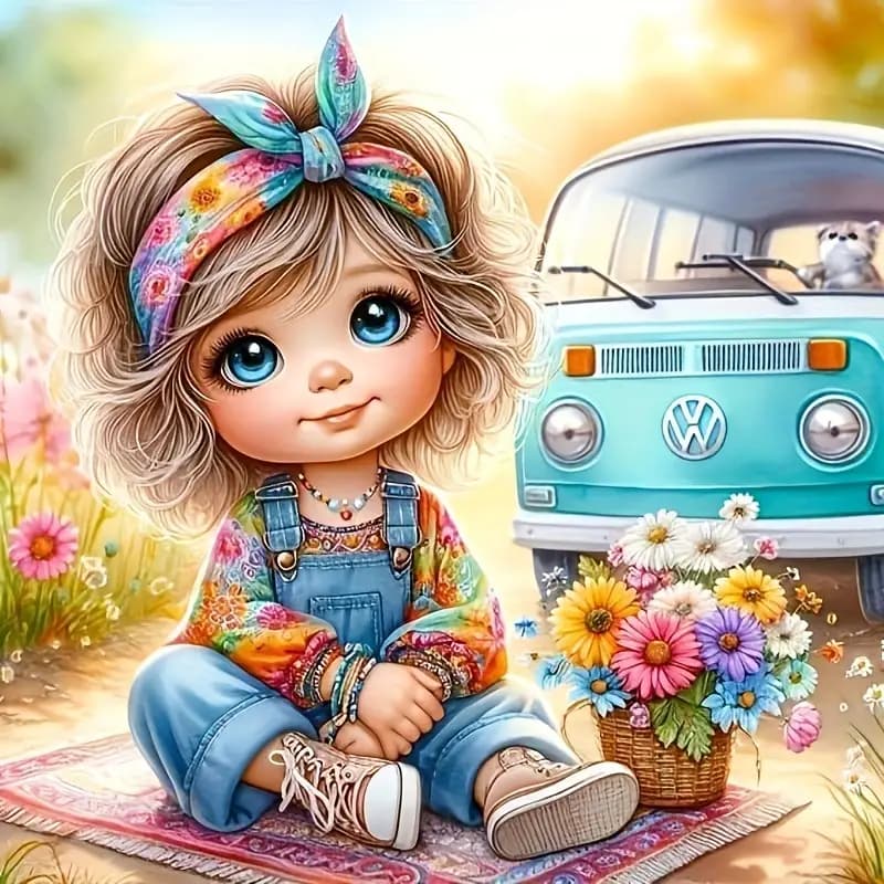 کیت نقاشی الماسی بزرگسال کودک با فولکس واگن