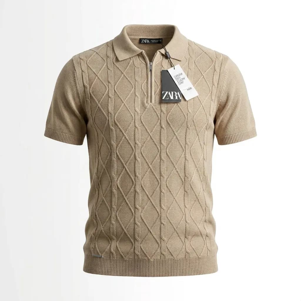 تیشرت نیم زیپ طرح مارپیچ لوزی برند Zara