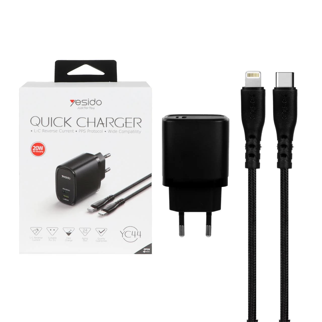 شارژر دیواری فست و PD دو پورت Yesido مدل YC44 20W به همراه کابل شارژ Type-C To Lightning — تصویر ۴