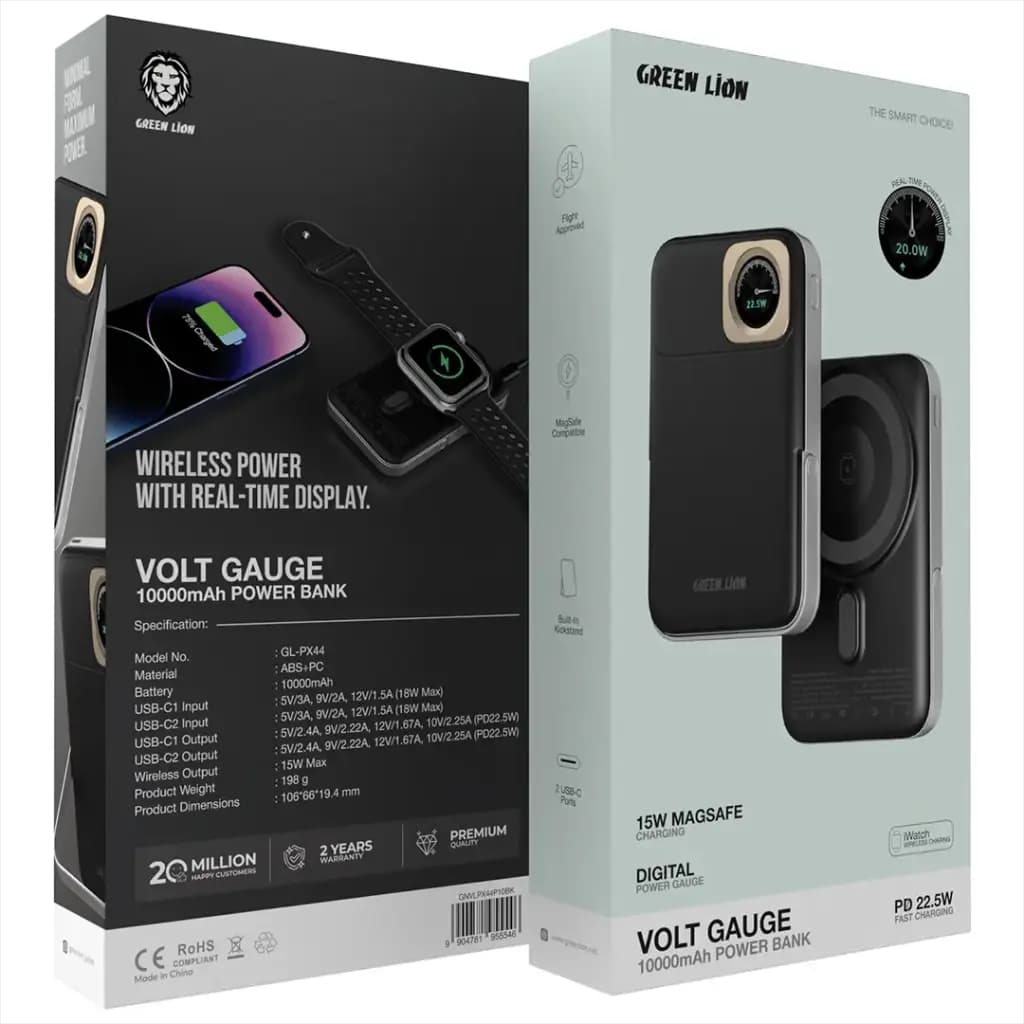 پاوربانک گرین لاین GREEN LION VOLT GAUGE با ظرفیت 10000 میلی آمپر ساعت — تصویر ۴