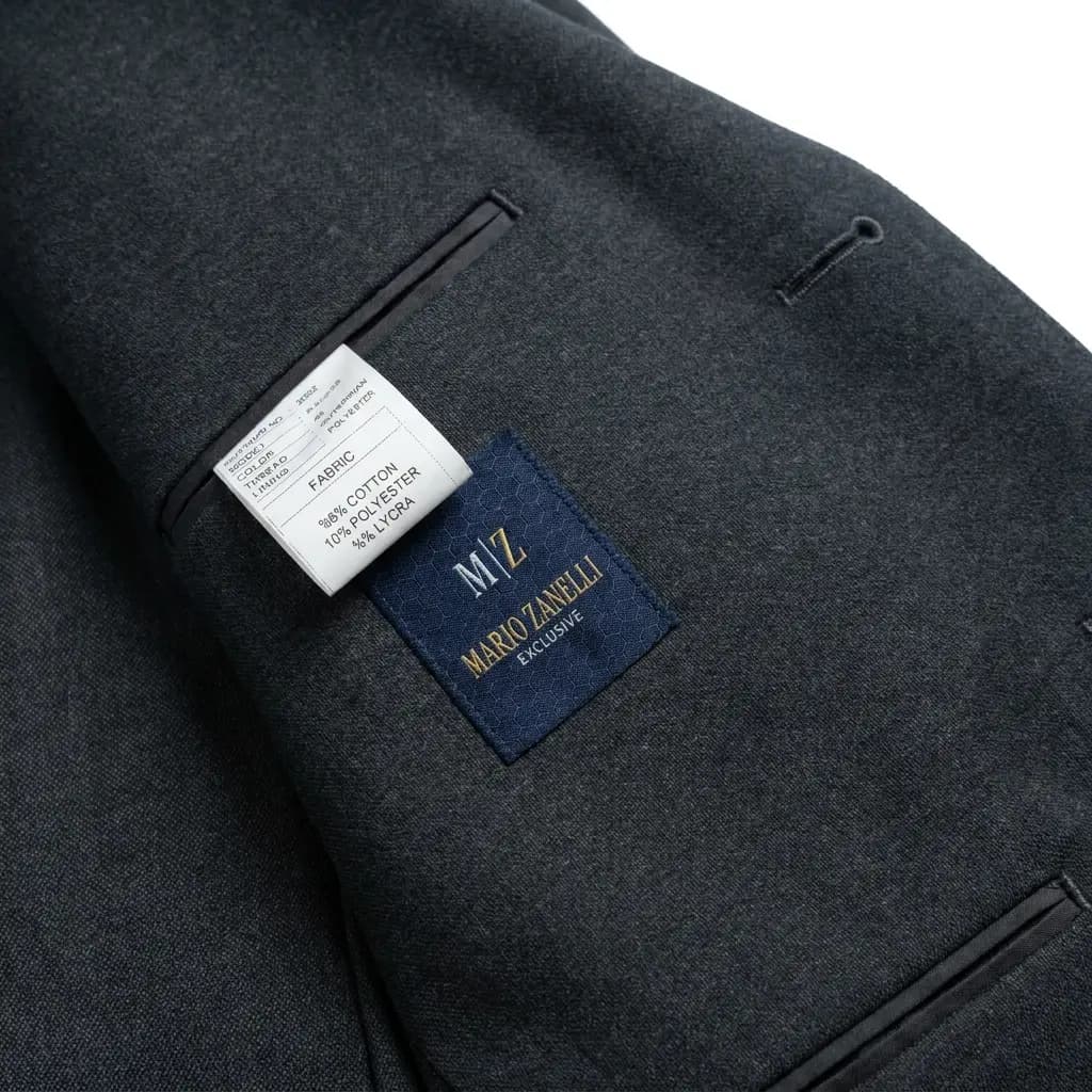 کت تک یقه ناچ دو دکمه بدون آستر طوسی تیره با دیتیل دستدوز مردانه برند Mario Zanelli — تصویر ۴