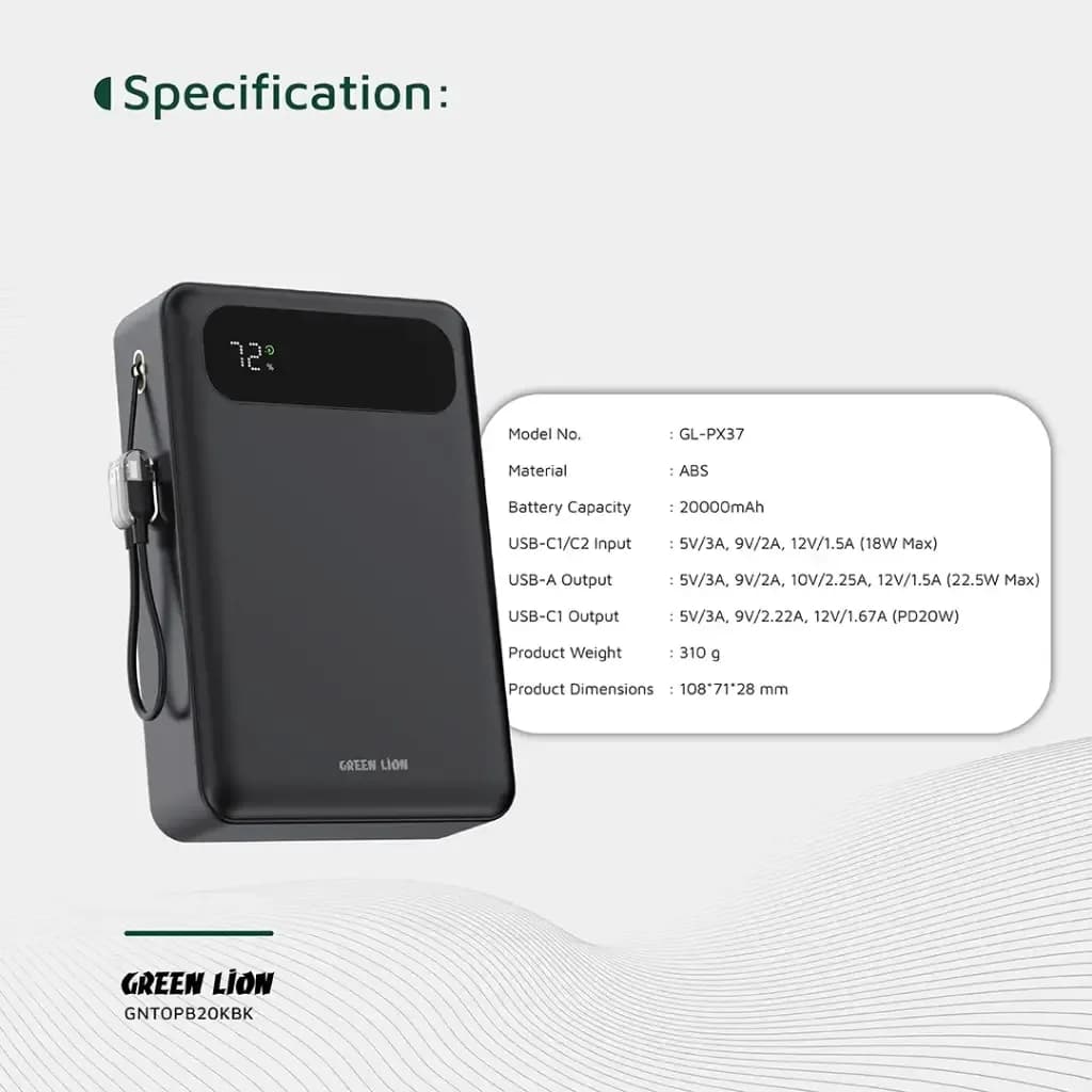 پاوربانک گرین لاین GREEN TOLEDO با ظرفیت 20000 میلی آمپر ساعت — تصویر ۳