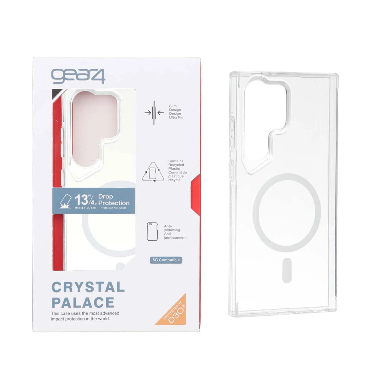 قاب اورجینال Gear4 Crystal palace شفاف White MagSafe مدل Samsung Galaxy S23 Ultra (پک دار)