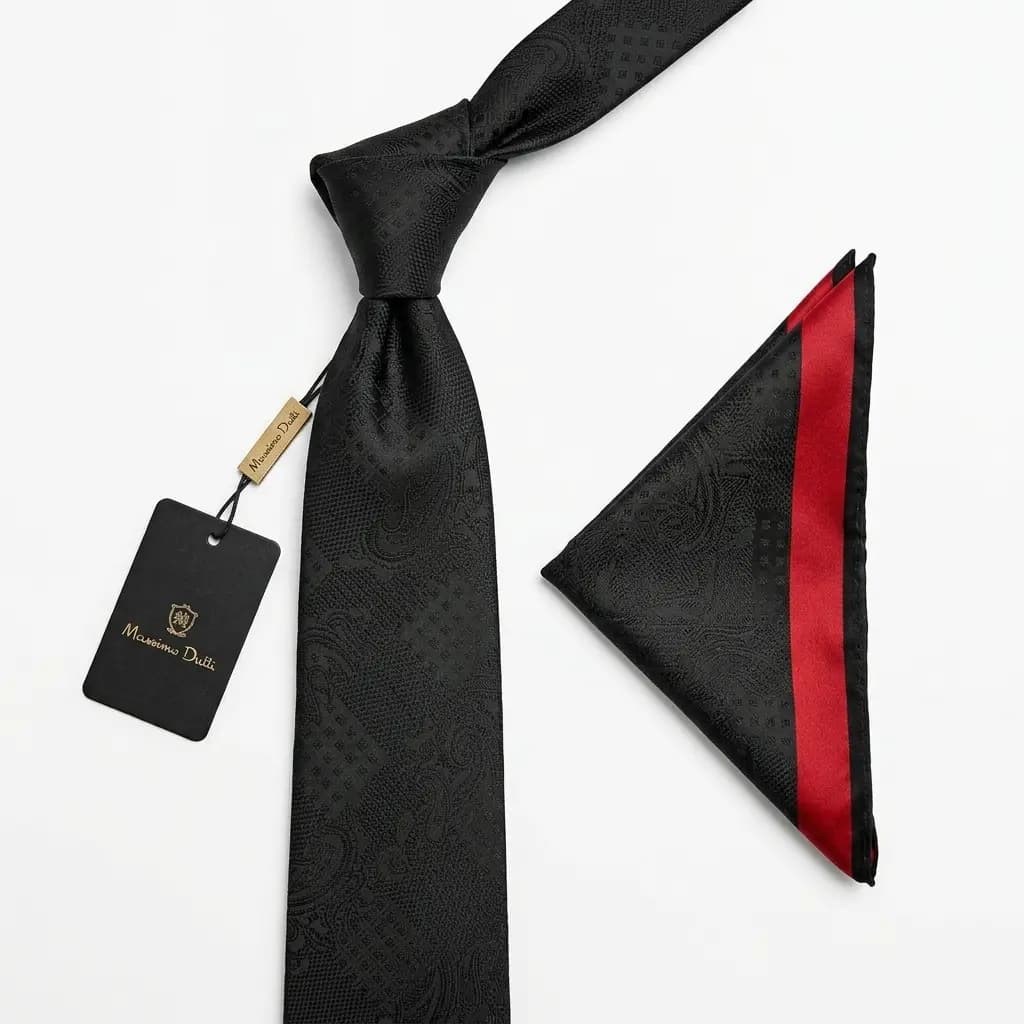 کراوات و پوشت دستدوز طرح جقه برجسته برند Massimo Dutti