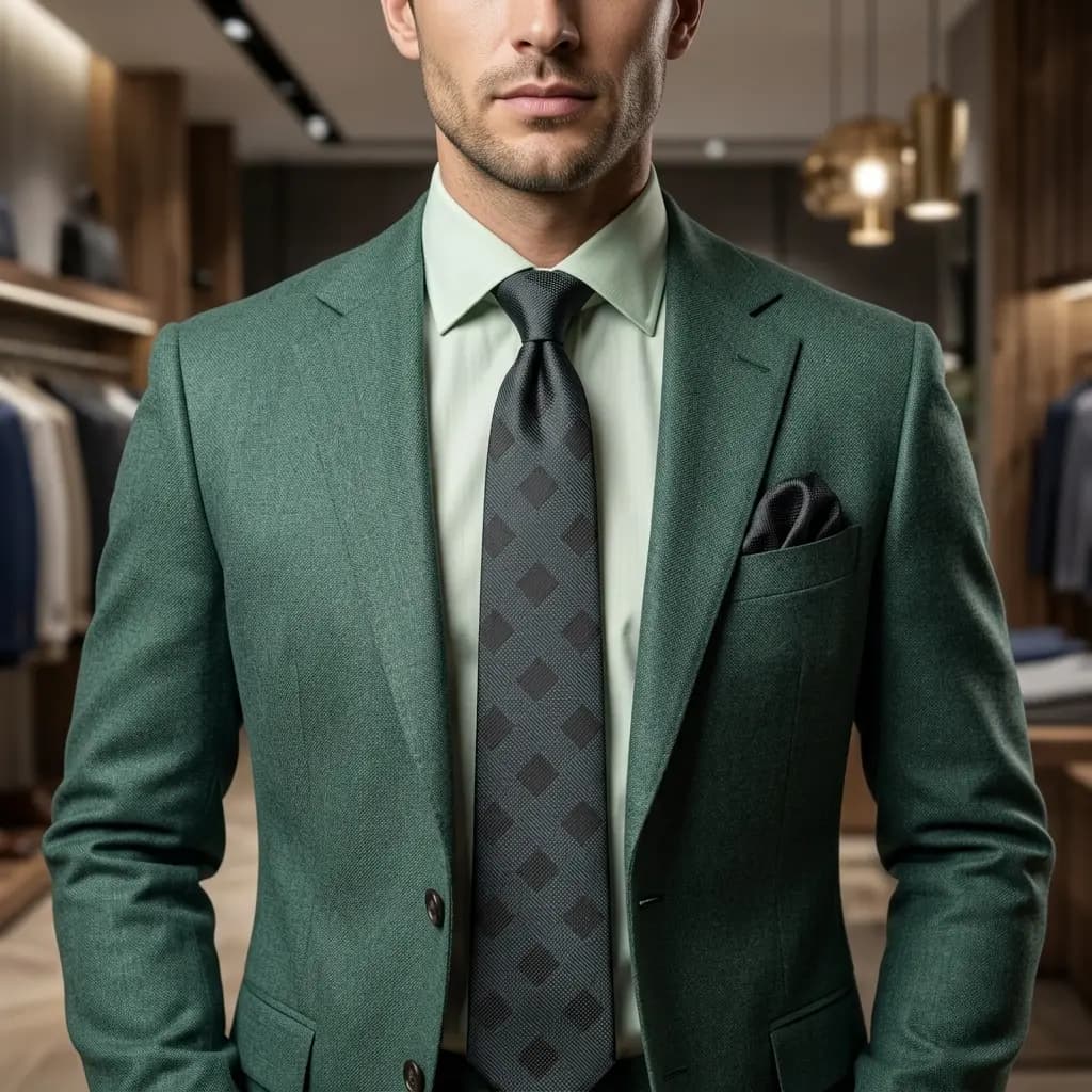 کراوات و پوشت دستدوز طرح تارتان حصیری برند Massimo Dutti — تصویر ۲