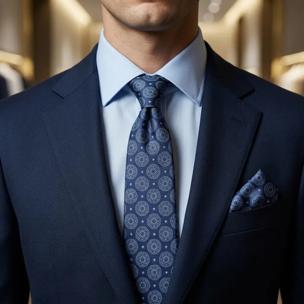 کراوات و پوشت دستدوز طرح گل گرد برند Massimo Dutti — تصویر ۲