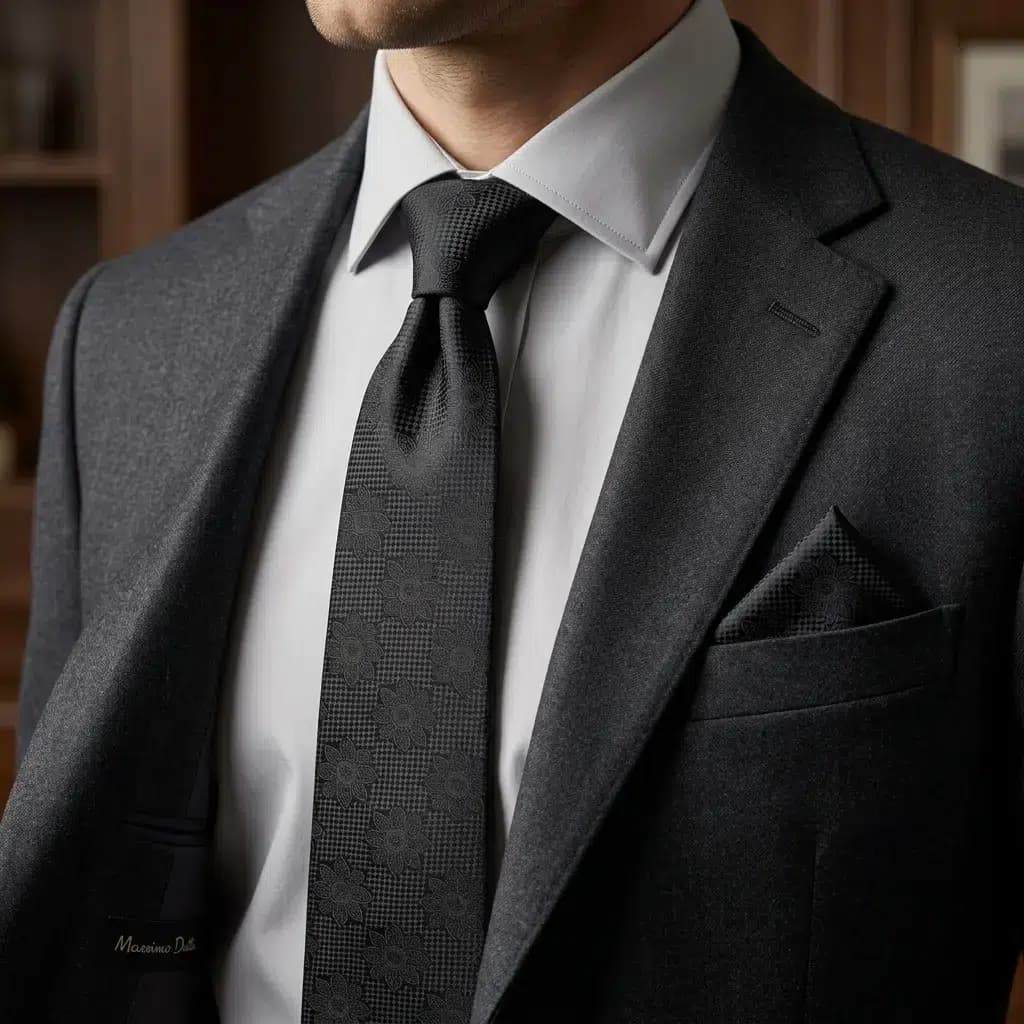 کراوات و پوشت دستدوز طرح گل 7 پر برند Massimo Dutti — تصویر ۲