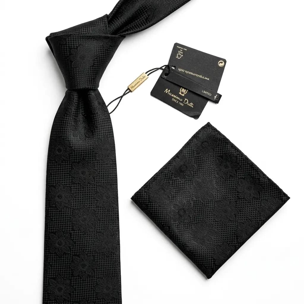 کراوات و پوشت دستدوز طرح گل 7 پر برند Massimo Dutti
