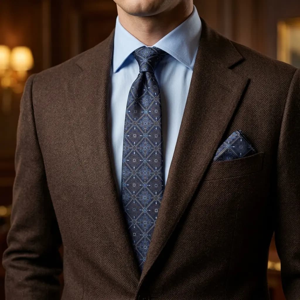 کراوات و پوشت دستدوز طرح گل و مربع برند Massimo Dutti — تصویر ۲