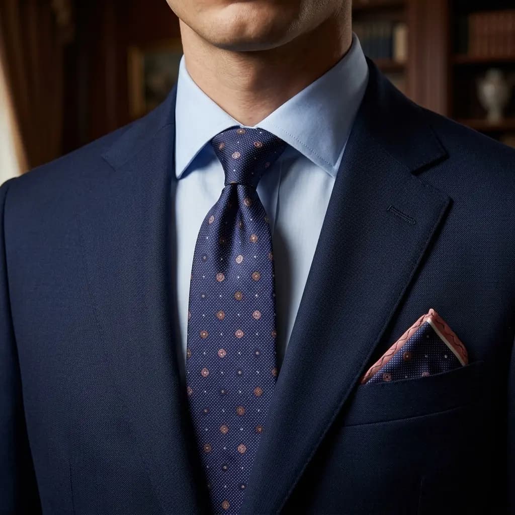کراوات و پوشت دستدوز طرح گل ریز برجسته برند Massimo Dutti — تصویر ۲