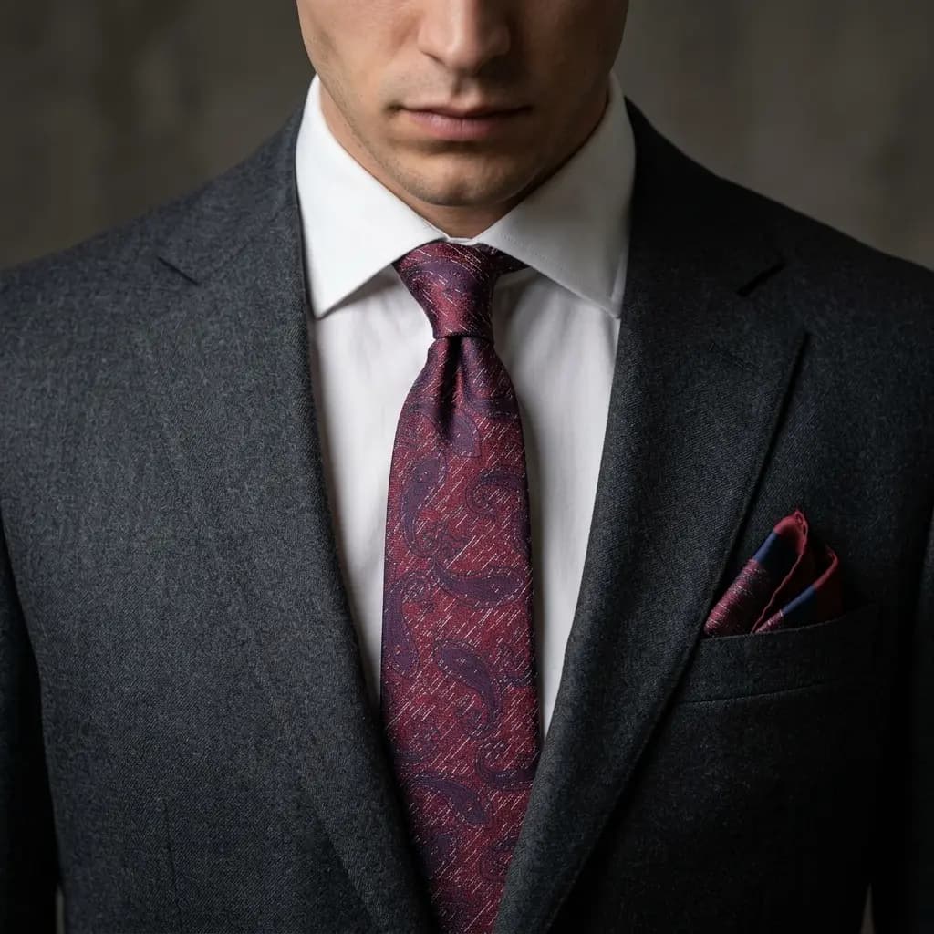 کراوات و پوشت دستدوز طرح جقه هاشوری برند Massimo Dutti — تصویر ۲