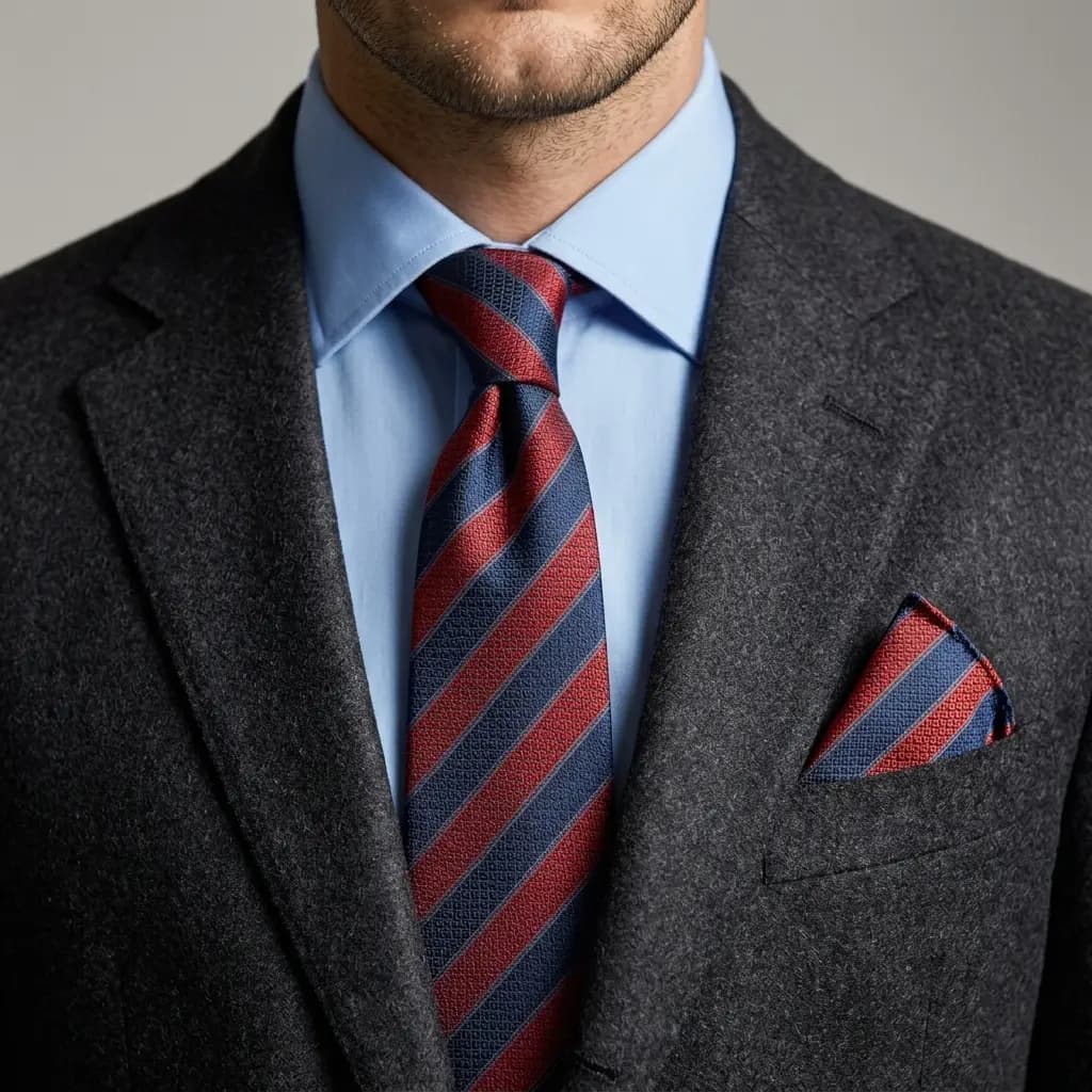 کراوات و پوشت دستدوز طرح خط دار حصیری برند Massimo Dutti — تصویر ۲