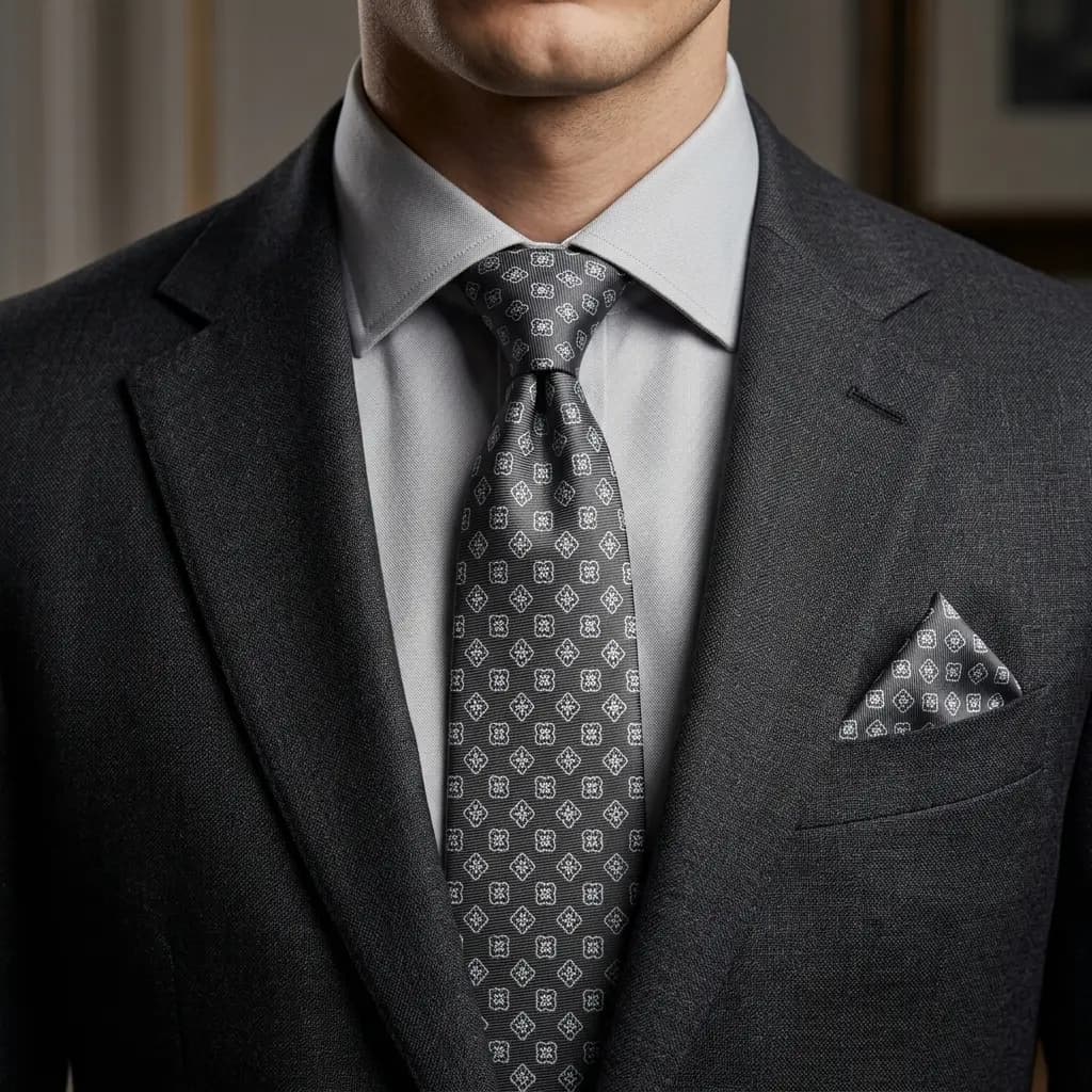 کراوات و پوشت دستدوز طرح مربع اسلیمی برند Massimo Dutti — تصویر ۲