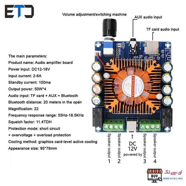 ماژول آمپلی فایر 50W*4 با فن TDA7388 مدل XH-A393 — تصویر ۶