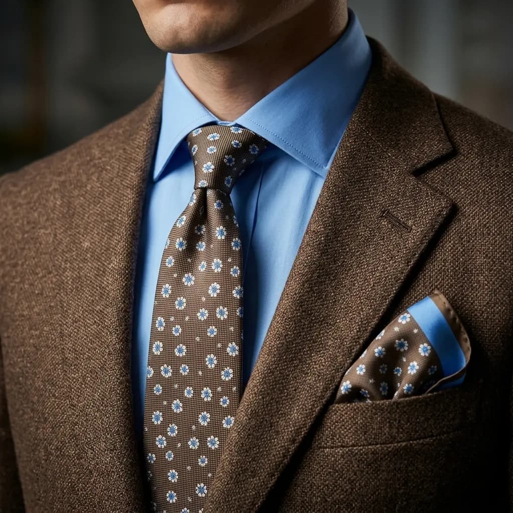کراوات و پوشت دستدوز طرح گل ریز برند Massimo Dutti — تصویر ۲