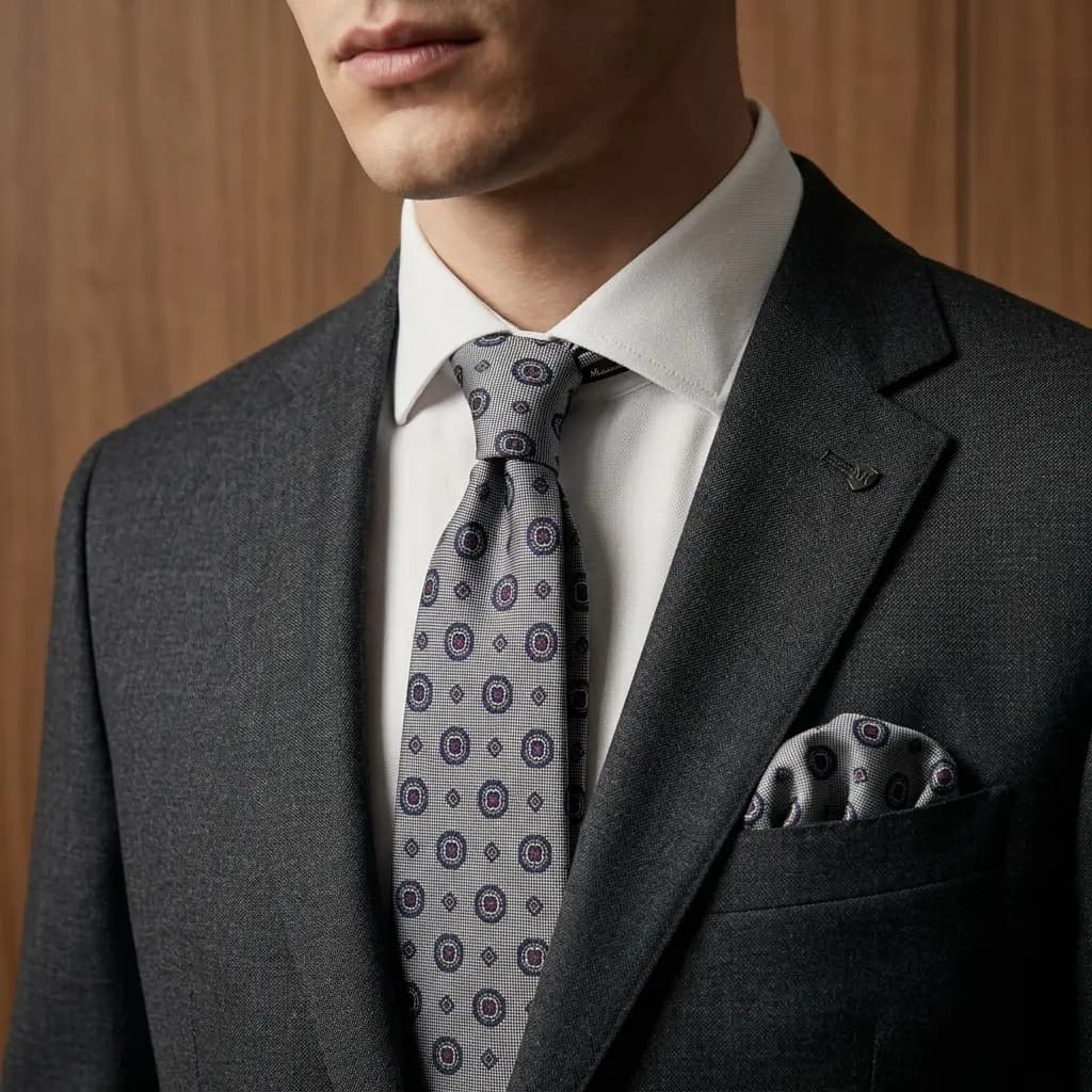 کراوات و پوشت دستدوز طرح مثلث و دایره برند Massimo Dutti — تصویر ۲