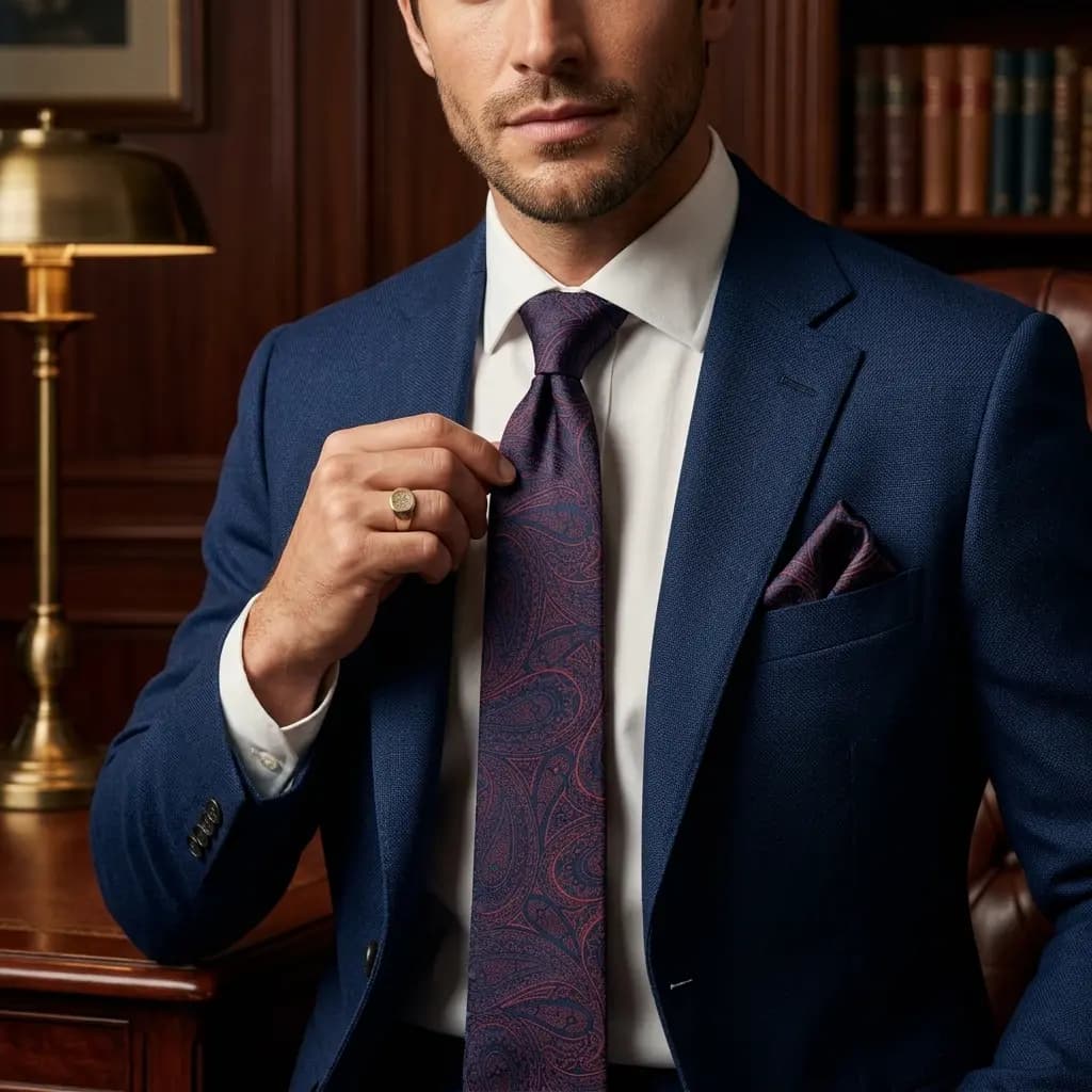 کراوات و پوشت دستدوز طرح جقه مثلثی برند Massimo Dutti — تصویر ۲