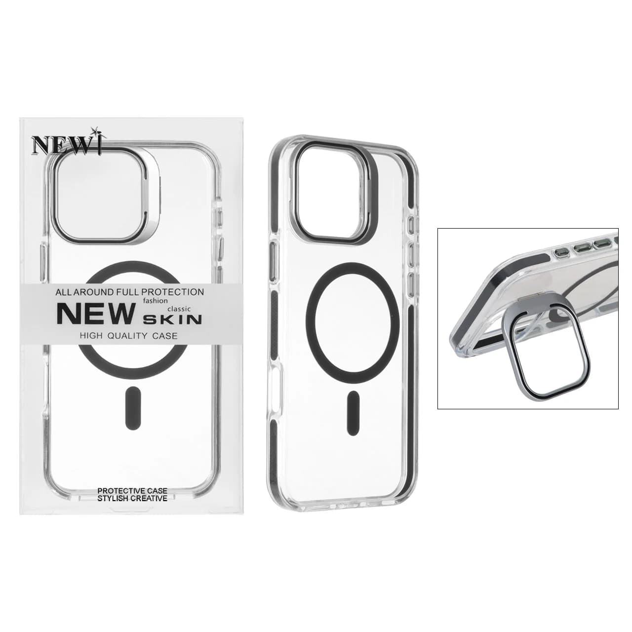 قاب اورجینال New Skin شفاف کریستالی MagSafe لنز استندشو Apple iPhone 16 Pro Max — تصویر ۶