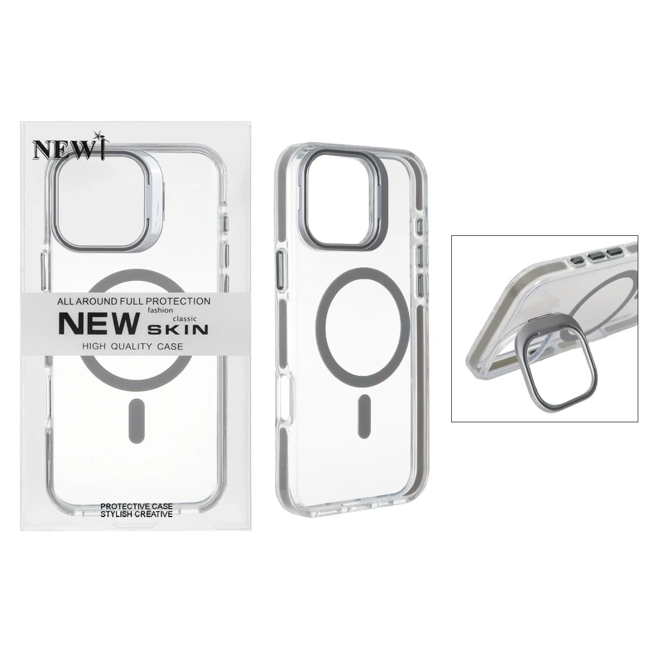 قاب اورجینال New Skin شفاف کریستالی MagSafe لنز استندشو Apple iPhone 16 Pro Max — تصویر ۴