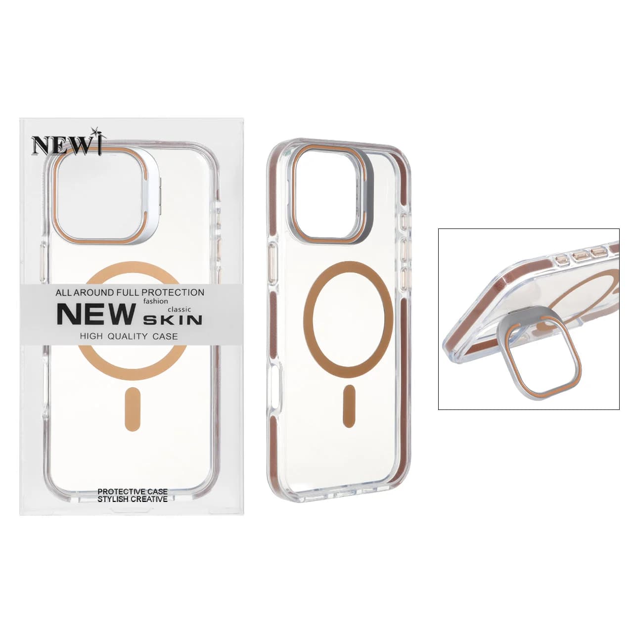 قاب اورجینال New Skin شفاف کریستالی MagSafe لنز استندشو Apple iPhone 16 Pro Max
