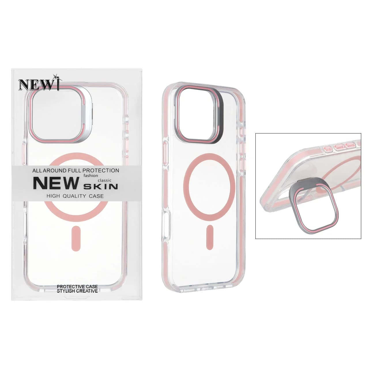 قاب اورجینال New Skin شفاف کریستالی MagSafe لنز استندشو Apple iPhone 16 Pro Max — تصویر ۲