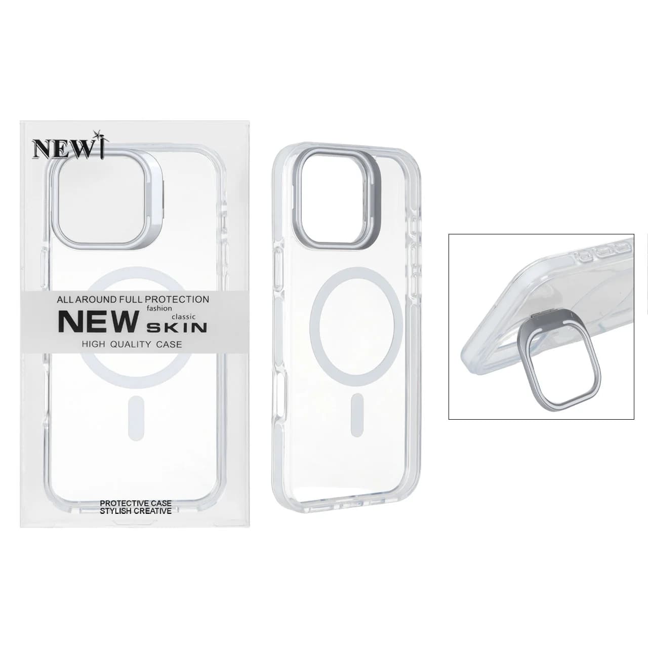 قاب اورجینال New Skin شفاف کریستالی MagSafe لنز استندشو Apple iPhone 16 Pro Max — تصویر ۵