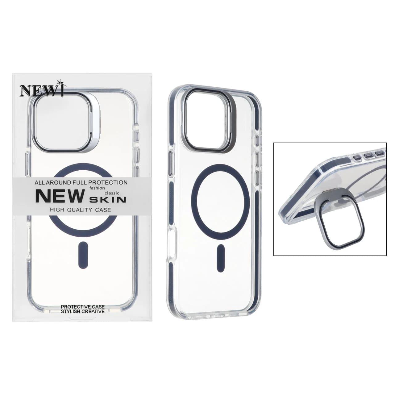 قاب اورجینال New Skin شفاف کریستالی MagSafe لنز استندشو Apple iPhone 16 Pro Max — تصویر ۳