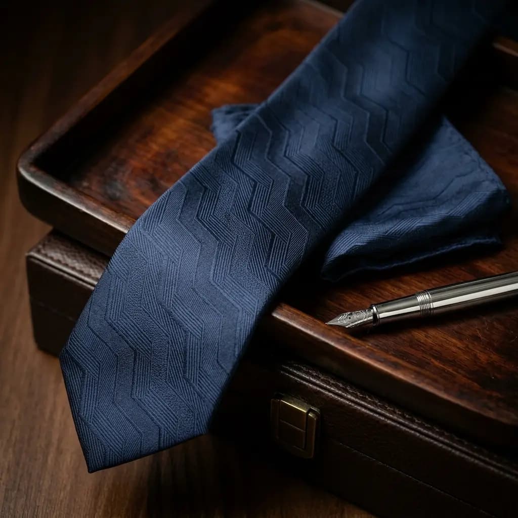 کراوات و پوشت دستدوز طرح خط برجسته برند Massimo Dutti — تصویر ۳