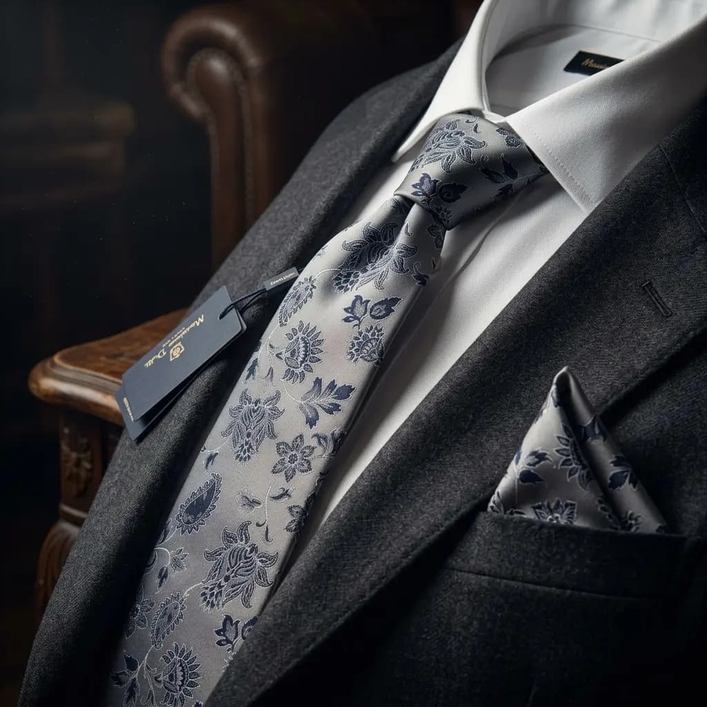کراوات و پوشت دستدوز طرح لوتوس برند Massimo Dutti — تصویر ۳