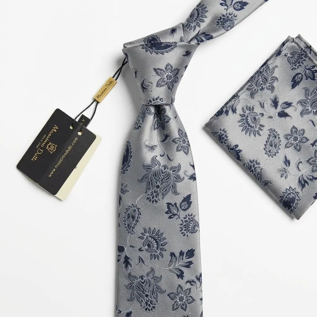 کراوات و پوشت دستدوز طرح لوتوس برند Massimo Dutti — تصویر ۲