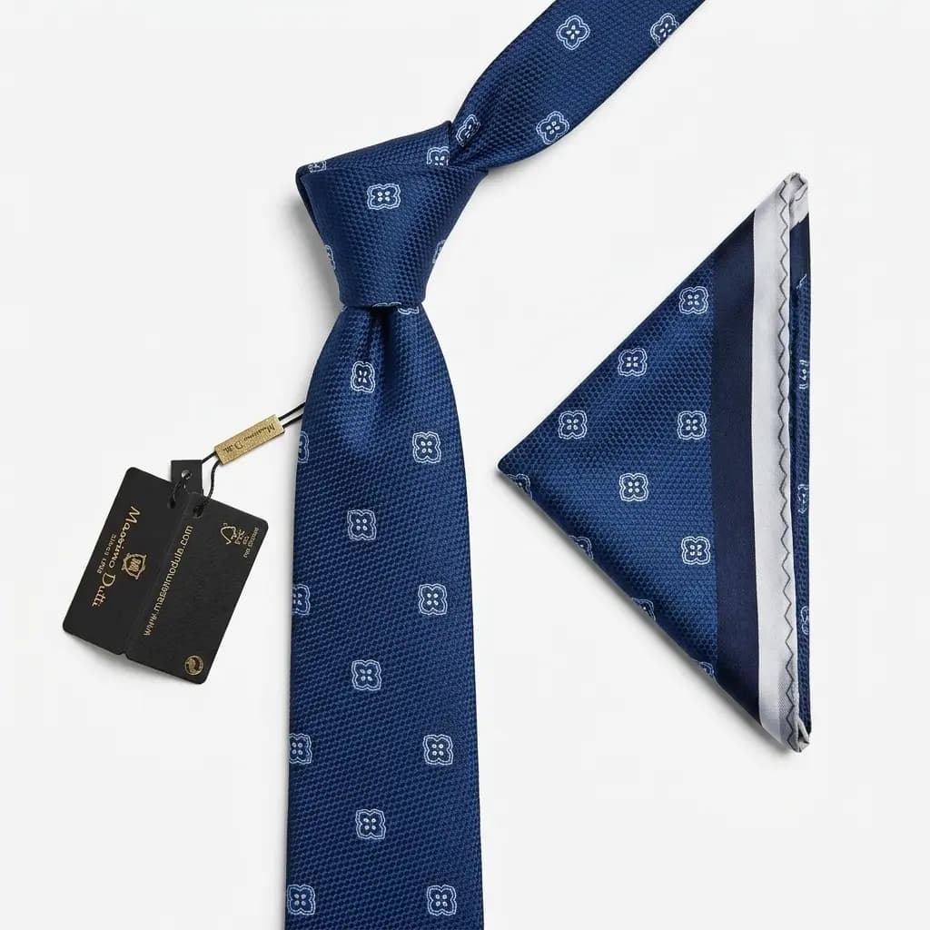 کراوات و پوشت دستدوز طرح گل 4 پر برند Massimo Dutti