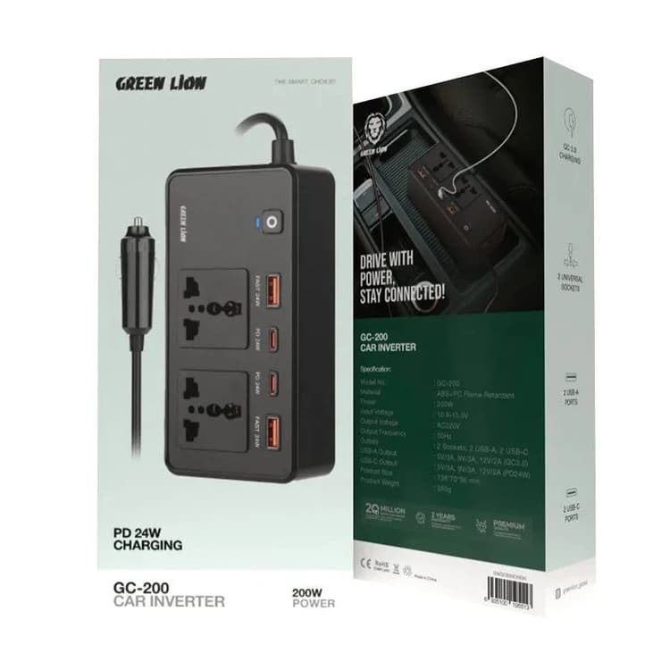 اینورتر فندکی 200 وات گرین GREEN LION GC-200 — تصویر ۳
