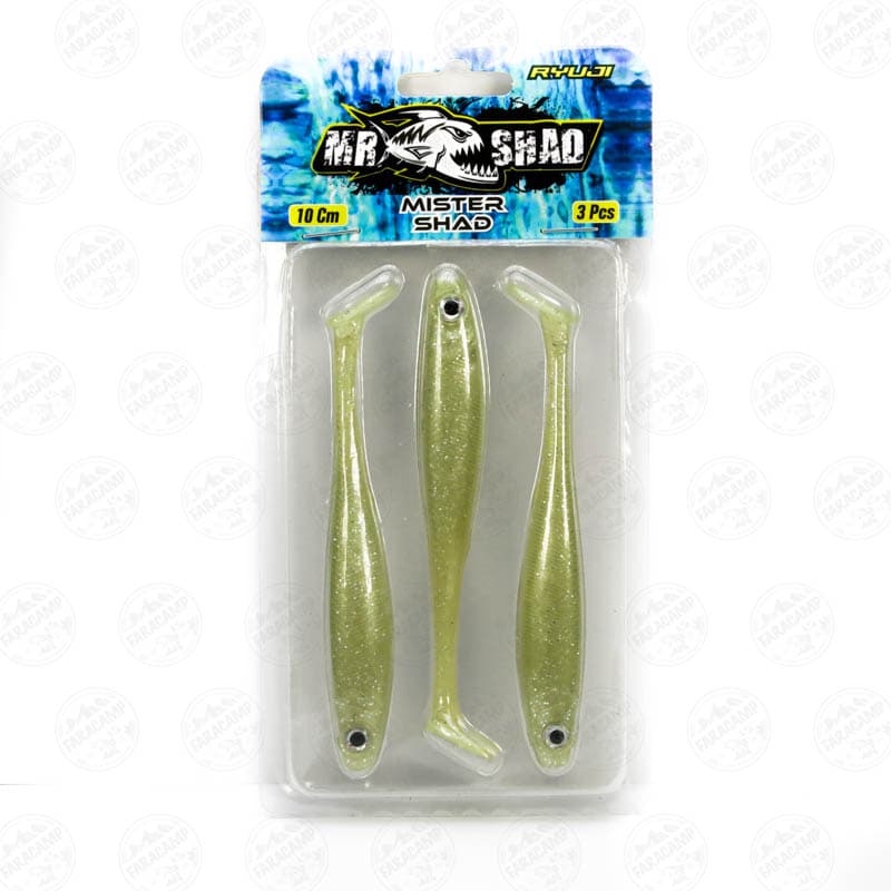 طعمه لور ماهی ژله ای شب تاب ریوجی ۱۰ سانتی بسته ۳ عددی RYUJI MISTER SHAD PEARL WHITE GLOW