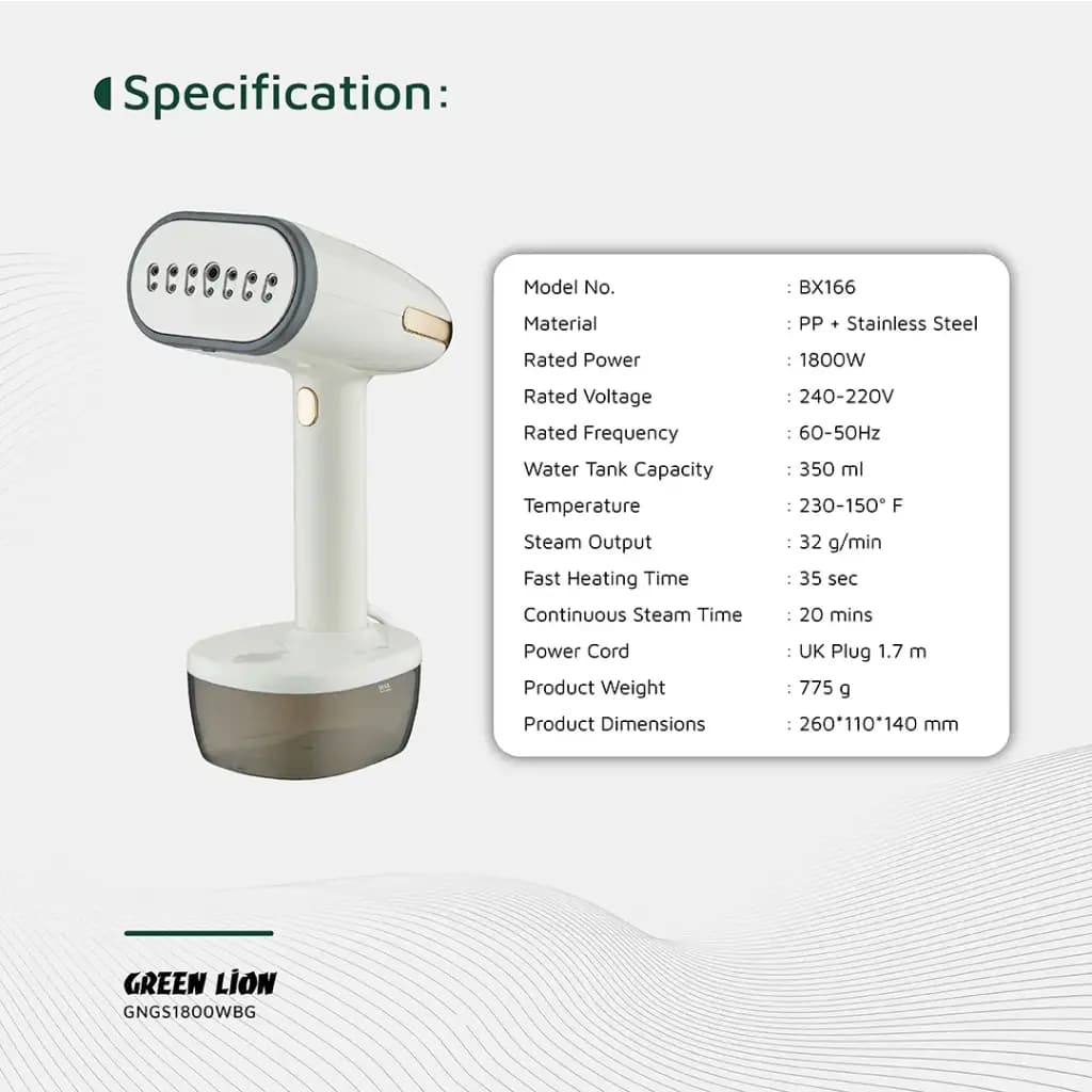 اتو بخار دستی 1800 وات گرین GREEN GARMENT STEAMER — تصویر ۴