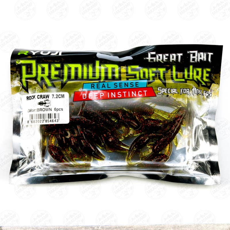 طعمه خرچنگ مصنوعی طعم دار ریوجی ۷.۲ سانتی رنگ قهوه ای بسته ۶ عددی , RYUJI ROCK CRAW BROWN