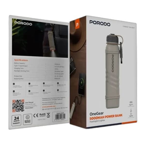 پاوربانک پرودو مدل PDNDC016 ظرفیت ۵۰۰۰ میلی‌آمپر ساعت با چراغ قوه و فندک — تصویر ۳