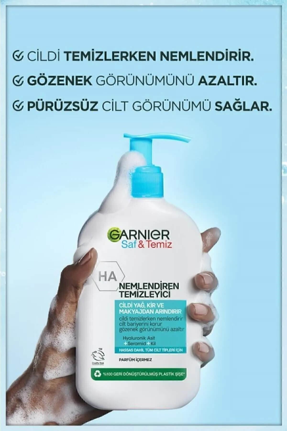 ژل شستشوی صورت مرطوب کننده گارنیه حاوی هیالورونیک اسید، سرامید و خاک رس 250 میل — تصویر ۵