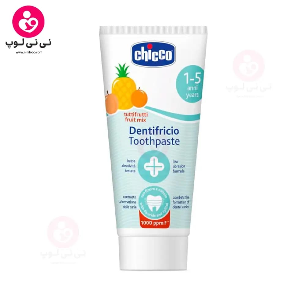 خمیر دندان چیکو chicco با طعم آناناس و هلو و پرتقال