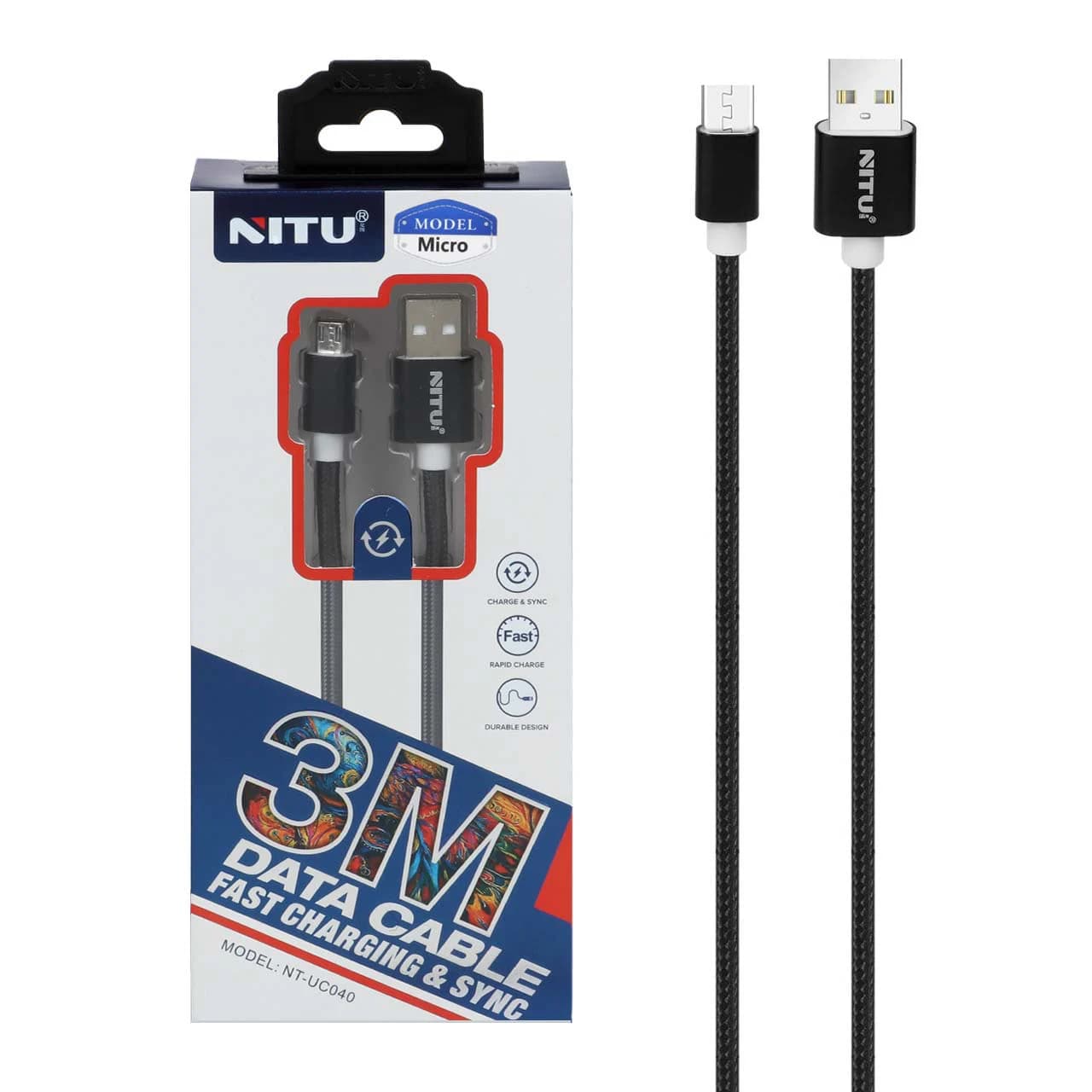 کابل شارژ 3 متری فست اندروید NITU مدل UC040