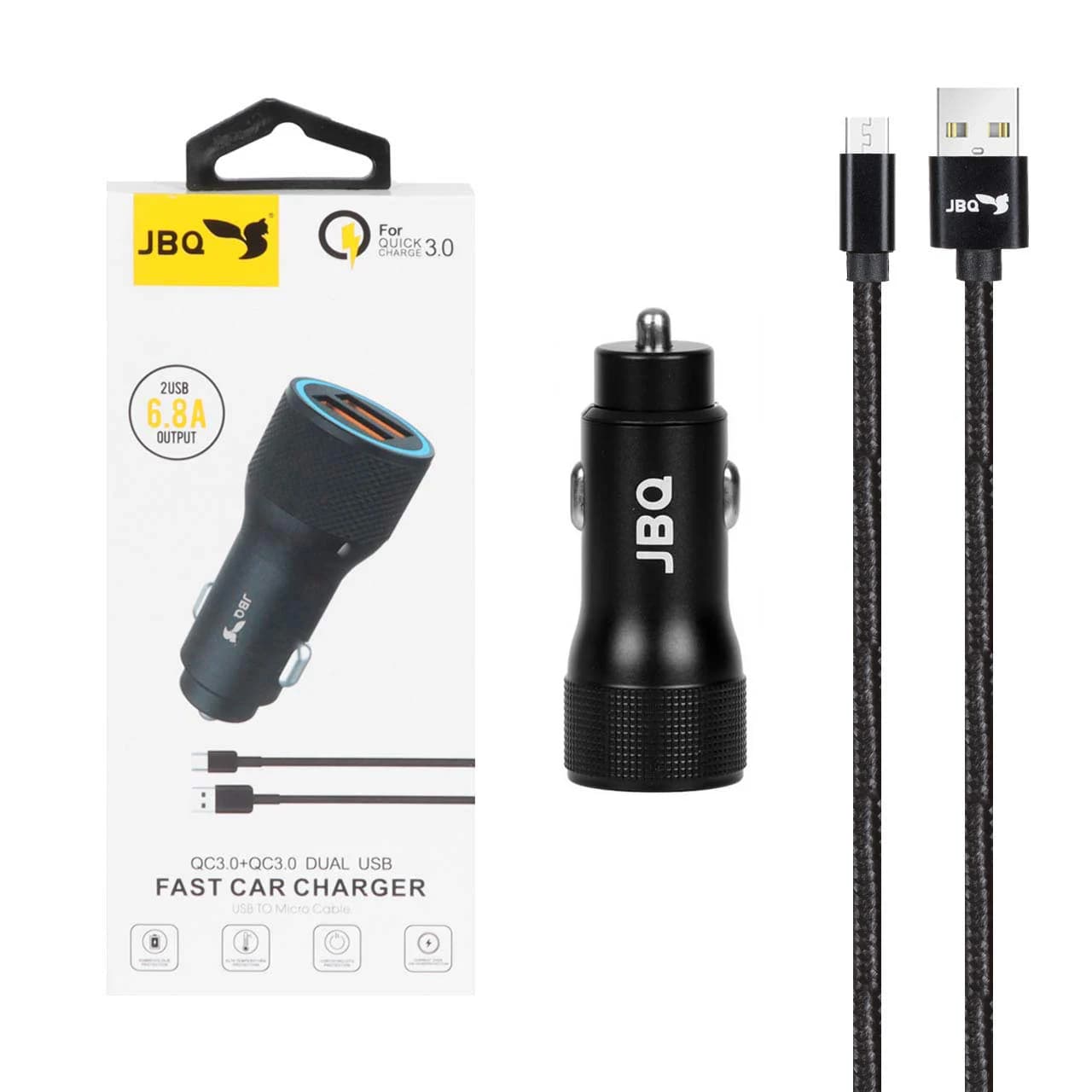 شارژر فندکی فست دو پورت JBQ مدل CC-D5 18W همراه با کابل اندروید – مشکی (گارانتی یکساله رصاصی)