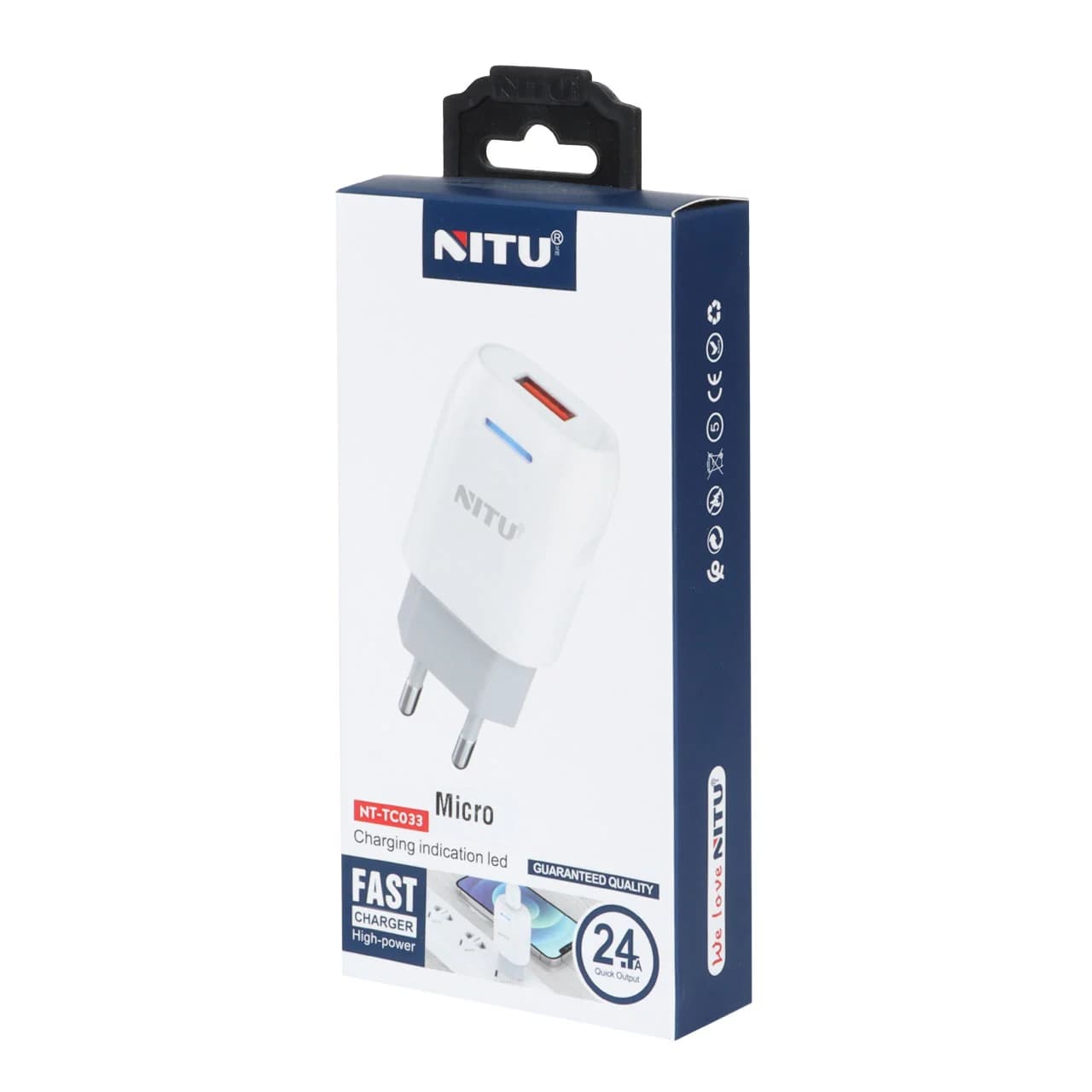 شارژر دیواری فست تک پورت Nitu مدل NT-TC033 به همراه کابل شارژ اندروید – سفید (گارانتی 12 ماه تعویض نیکان همراه) — تصویر ۲