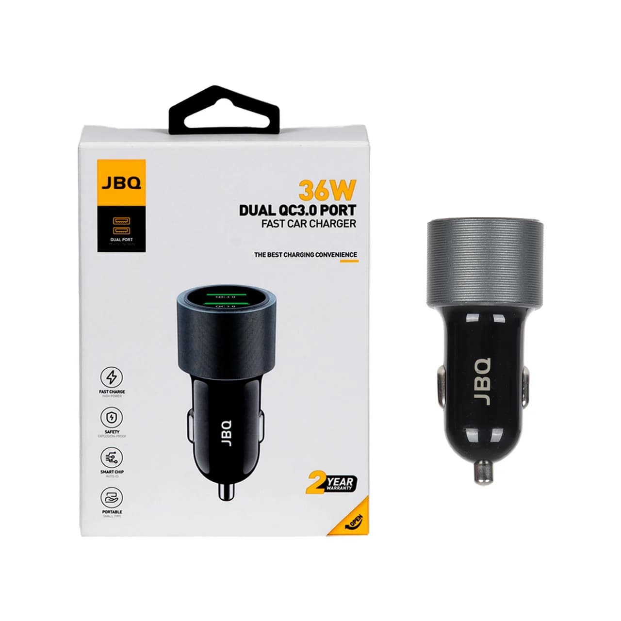 شارژر فندکی فست دو پورت JBQ مدل CC-736 36W – مشکی (گارانتی یکساله رصاصی)