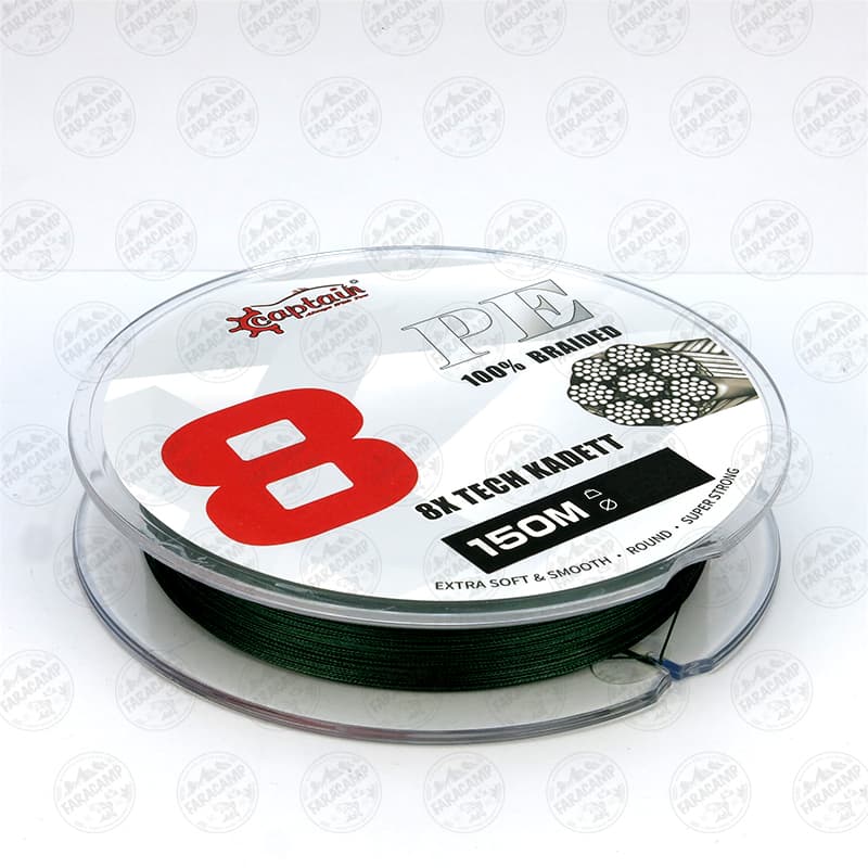 نخ ماهیگیری ابریشمی کاپیتان ۸ لایه رنگ سبز سایز ۰/۱۶ ،۱۵۰متر Captain tech KADETT PE X8