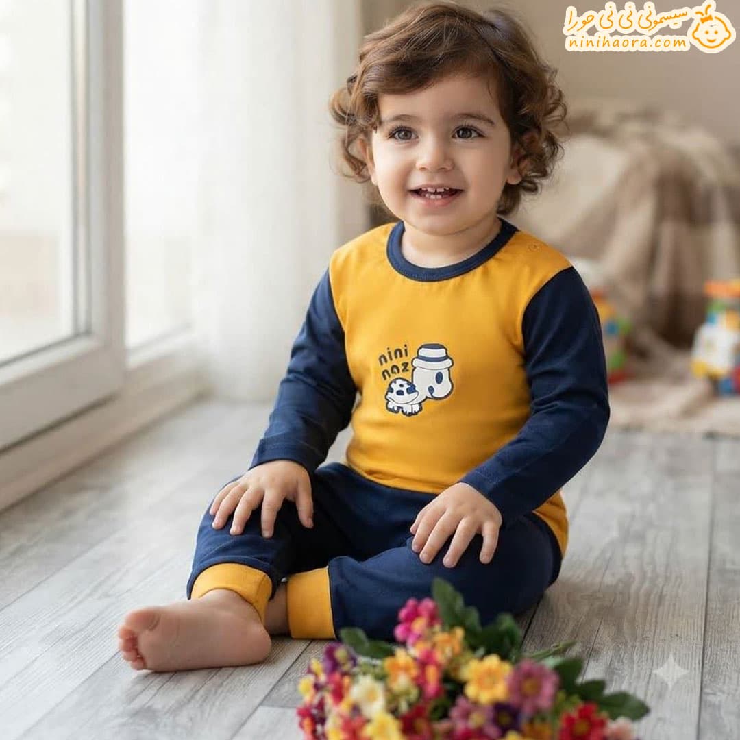 بلوز و شلوار نخی طرح لاکپشت نی نی ناز — تصویر ۳