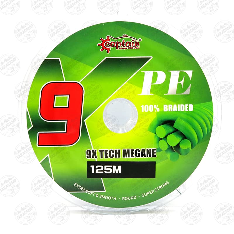 نخ ماهیگیری ابریشمی کاپیتان ۹ لایه رنگ سبز سایز ۰/۱۲ ،۱۲۵متر Captain tech Megane PE X9