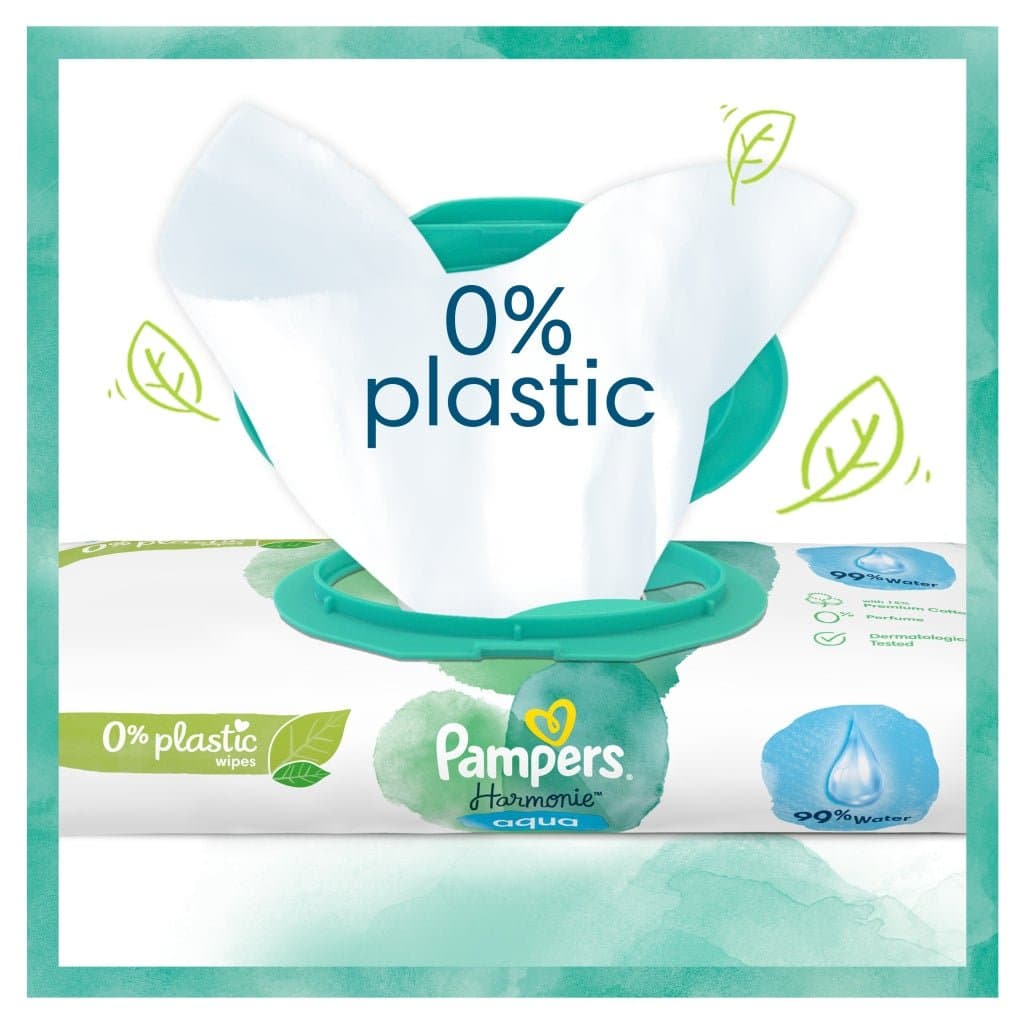 دستمال مرطوب کودک ۴۸ عددی پمپرز Pampers مدل aqua pure 99%waters — تصویر ۲
